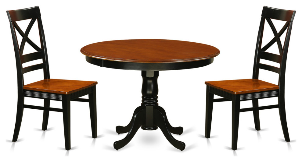 3Piece Set, A Round Table, 2 Leather Kitchen Chairs, Black/Cherry Traditional Dining Sets