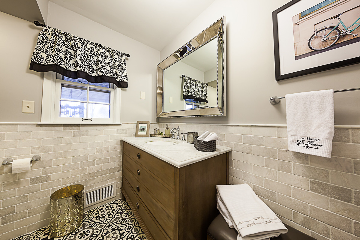 Casually cool cement tile bathroom