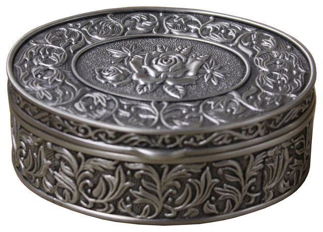 Oval Silver Tone Trinket Jewelry Curio Box Hinged Lid Metal with felt lining NEW 