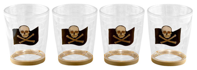 Galleyware Newport Polycarbonate Non-Skid 12 oz. Tumblers, Jolly Roger, Set of 4