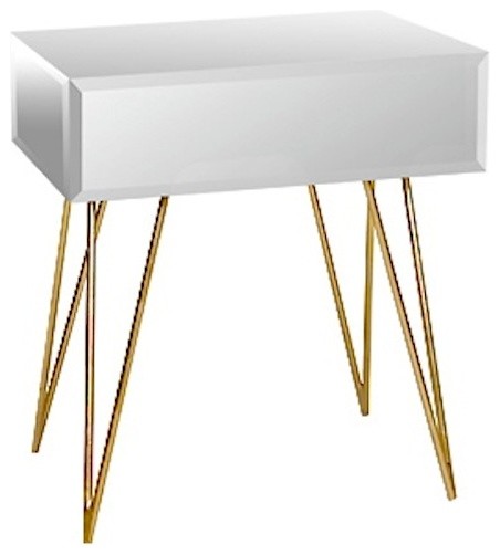 Biscayne Hollywood Regency Black Gl Nightstand Side Table Worlds Away Debra Mirrored Nightstand With Gold Hairpin Legs