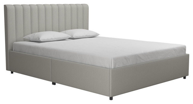 Brittany Upholstered Bed With Storage Drawers, Gray, Queen