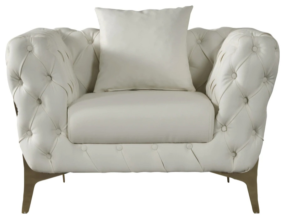 Luxury Seating and Decor Kamila Faux Leather Chair Cream Midcentury