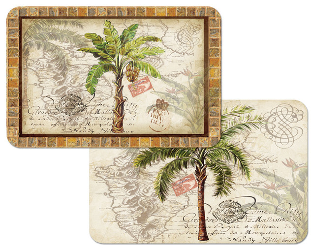 Vinyl Plastic Placemats, Reversible Indies Tropical Palm Trees, Set of