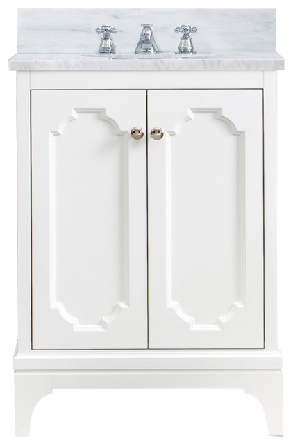 Queen 24 In. Carrara White Marble Countertop Vanity in Pure White