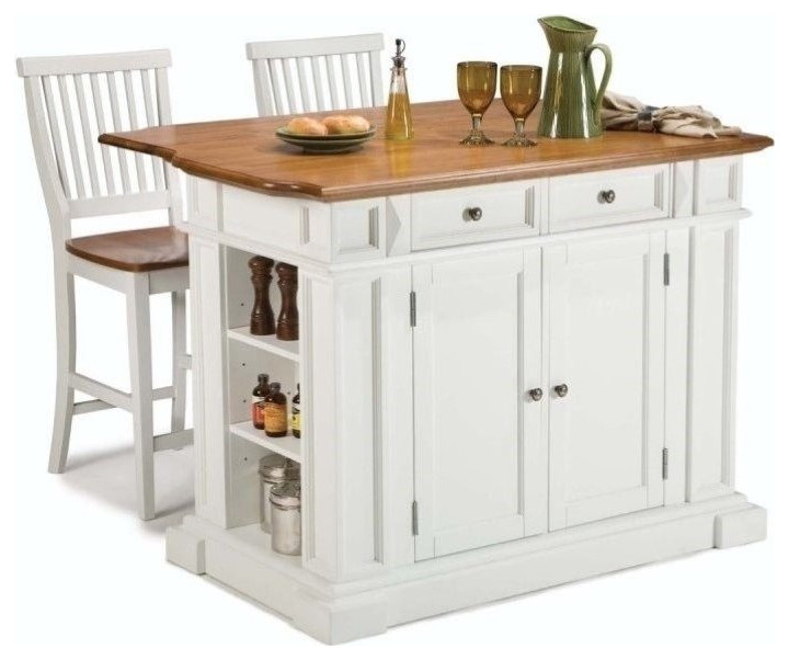 Bowery Hill Kitchen Island and Stools in Black and Distressed Oak - Transitional