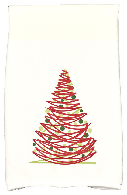 Oh Christmas Tree Holiday Geometric Print Kitchen Towel, Red