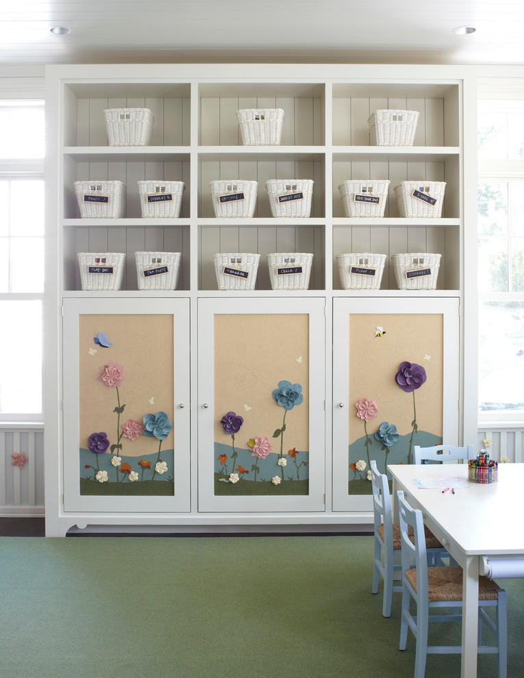 Inspiration for a transitional kids' room for girls in Chicago with white walls.