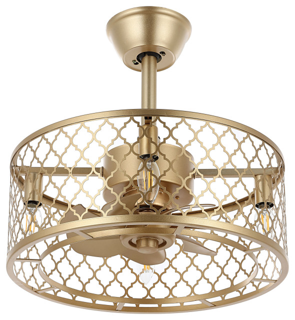 18" Modern 7Blade Caged Ceiling Fan with Remote Control And Light