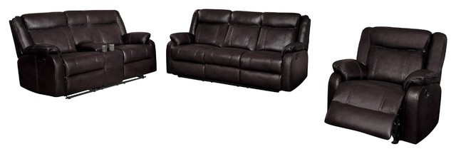 3 Piece Jakes Double Recliner Sofa Love Seat Glider Chair Dark Brown Leather Contemporary Living Room Furniture Sets By Amoc Houzz 3 Piece Jakes Double Recliner Sofa, Amalfi Brown Leather Power Motion Reclining Sofa Reviews