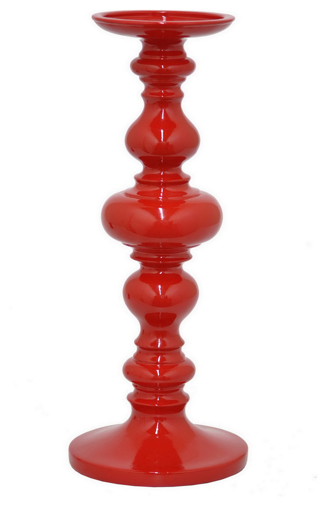 Three Hands Decorative Red Resin Candle Holder, 14"