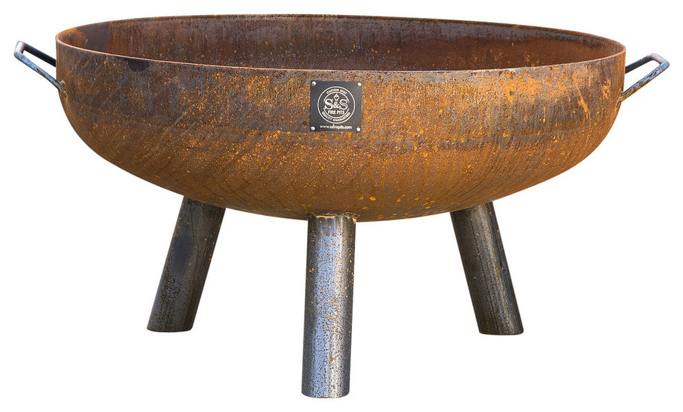 Handcrafted Elliptical Steel Fire Pit on Legs Industrial Fire Pits