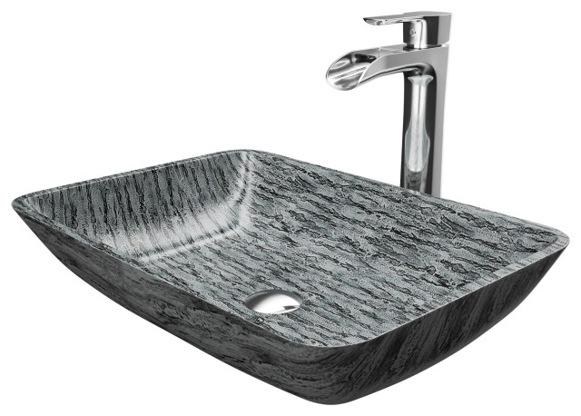 VIGO Rectangular Titanium Glass Vessel Bathroom Sink Set With Niko Vessel  Faucet - Contemporary - Bathroom Sinks - by VIGO | Houzz