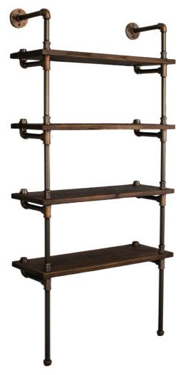 Sacramento Industrial 33" 4-Tier Bookcase, Rustic Bronze/Light Brown Wood