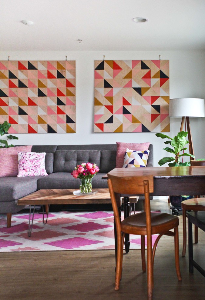 Example of a transitional living room design in Seattle