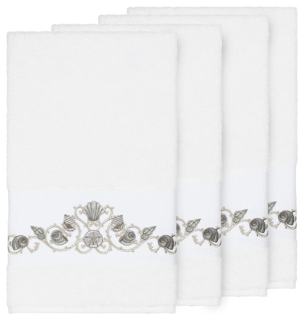 Bella 4 Piece Embellished Bath Towel Set, 27" x 54" Beach Style Bath Towels by Linum Home