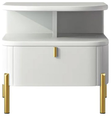 Chic White Faux Leather Nightstand, White Leather Nightstand