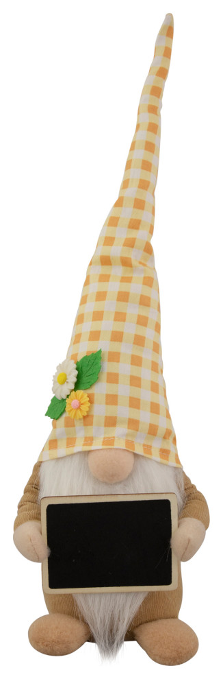 16" Yellow Gingham Plaid Springtime Gnome with Chalkboard