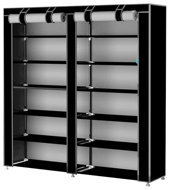 Modern Stylish Shoes Storage Rack, Waterproof Fabric With 7-Inner Shelf, Black