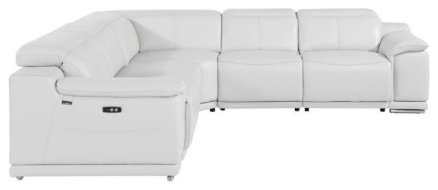 White Italian Leather Modular Curved 5-Piece Corner Sectional