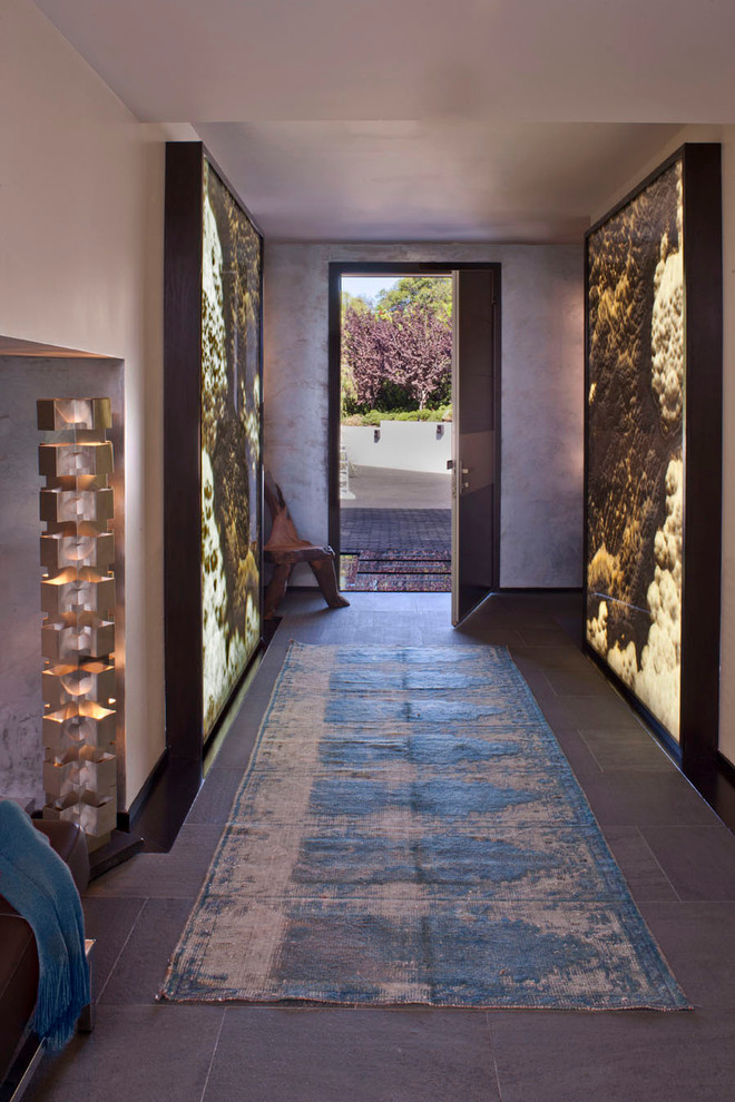 This is an example of a contemporary entry hall in Los Angeles with a single front door.