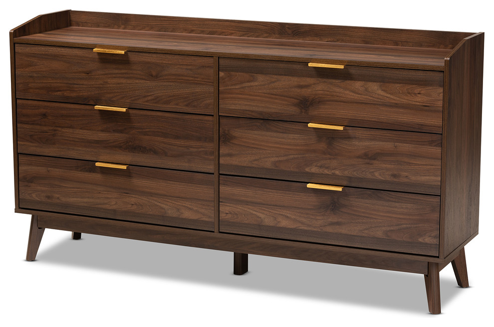 Kayley Mid-Century Modern Walnut Brown 6-Drawer Wood Dresser - Midcentury -  Dressers - by Baxton Studio | Houzz