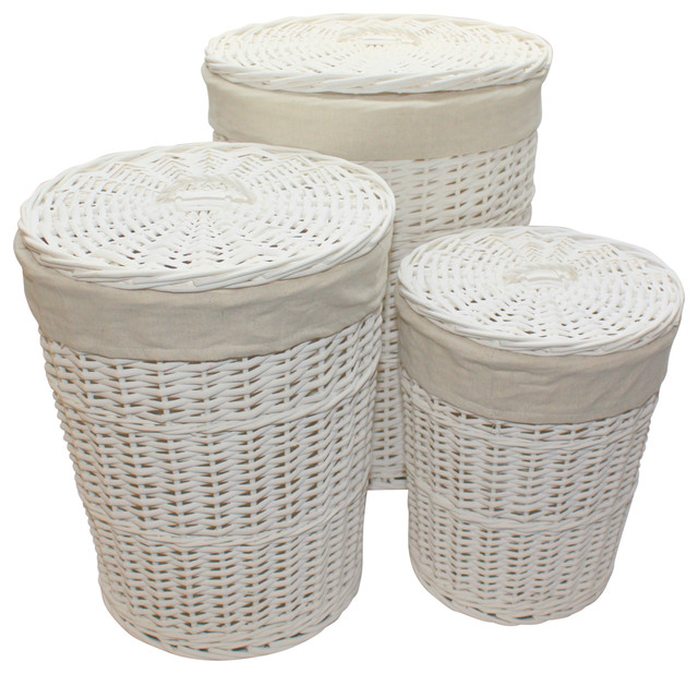 Split Willow Round Laundry Baskets, Set of 3 Country Laundry