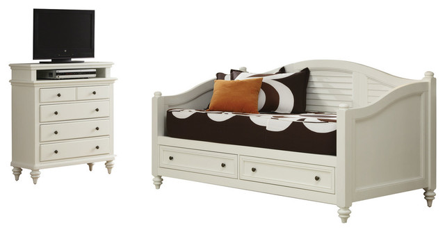 Bermuda Daybed and TV Media Chest Brushed White Finish