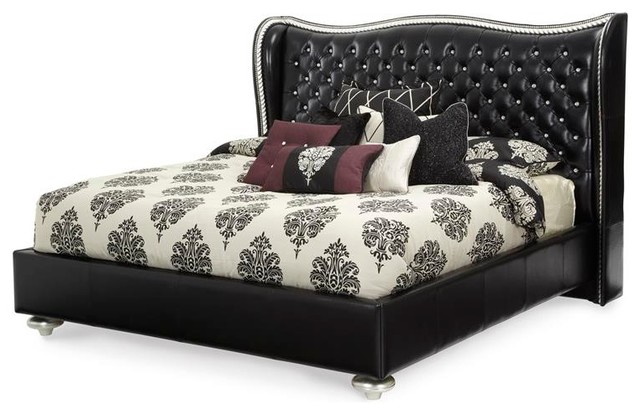 Hollywood S Starry Night Black Tufted Platform Bed By Aico Amini Cal King