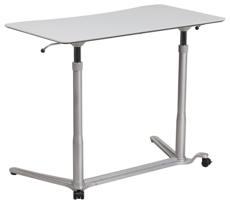 Offex Sit-Down, Stand-Up Light Gray Computer Ergonomic Desk with 37.375''W Top