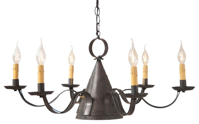 Irvins Country Tinware 6-Arm Madison Chandelier in Kettle Black