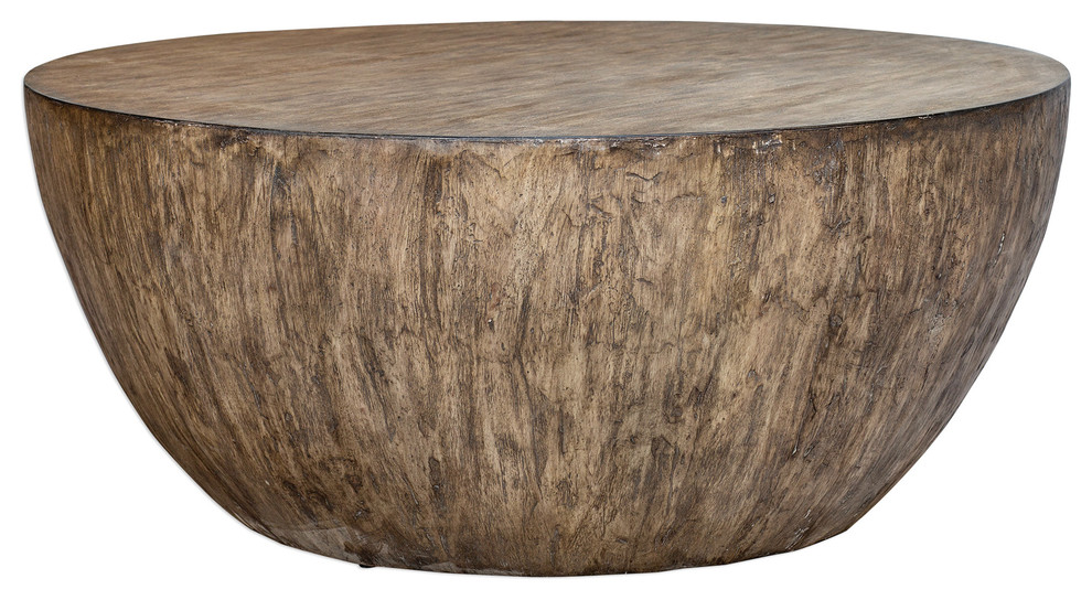 Minimalist Large Round Light Wood, Circular Wood And Glass Coffee Table