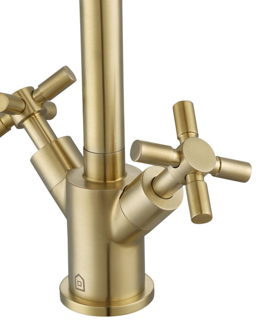 Prima Cross-Handle 1-Hole Bathroom Faucet in Brushed Champagne Gold ...