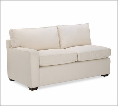 PB Square Upholstered Left Arm Loveseat, Polyester Wrap Cushions, Twill Parchmen