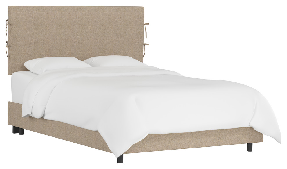 Bern Slipcover Bed With Ties, Linen Sandstone, Queen Transitional Platform Beds by Skyline