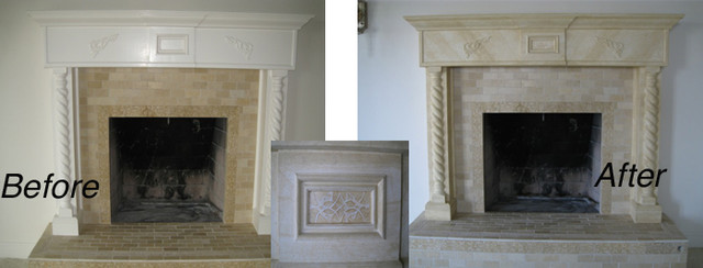 Master Bedroom Fireplace Mantel Travertine Faux Finish