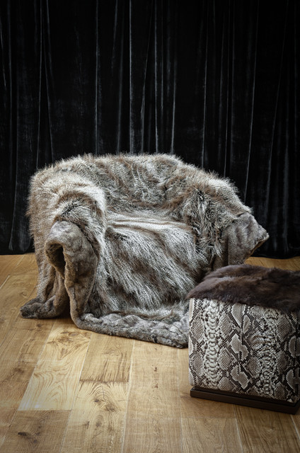 Faux Fur Throw & Python Leather ottoman