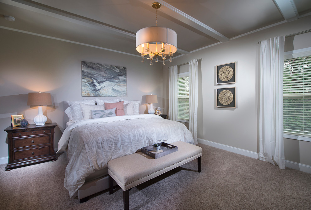 Photo of a large traditional master bedroom in Atlanta with beige walls, carpet and beige floor.