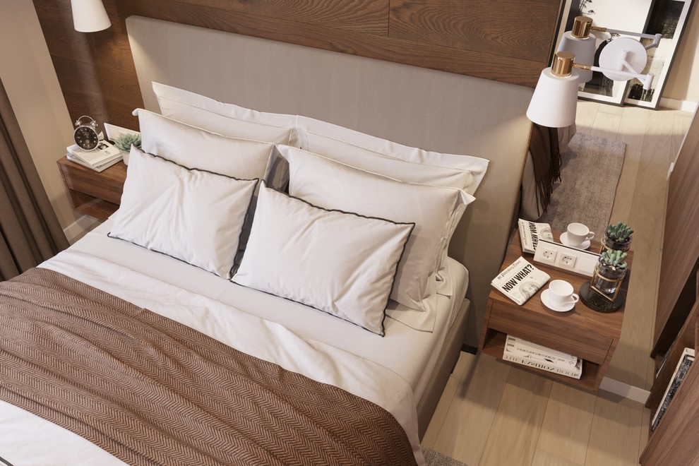 Спальня в деревянной отделке