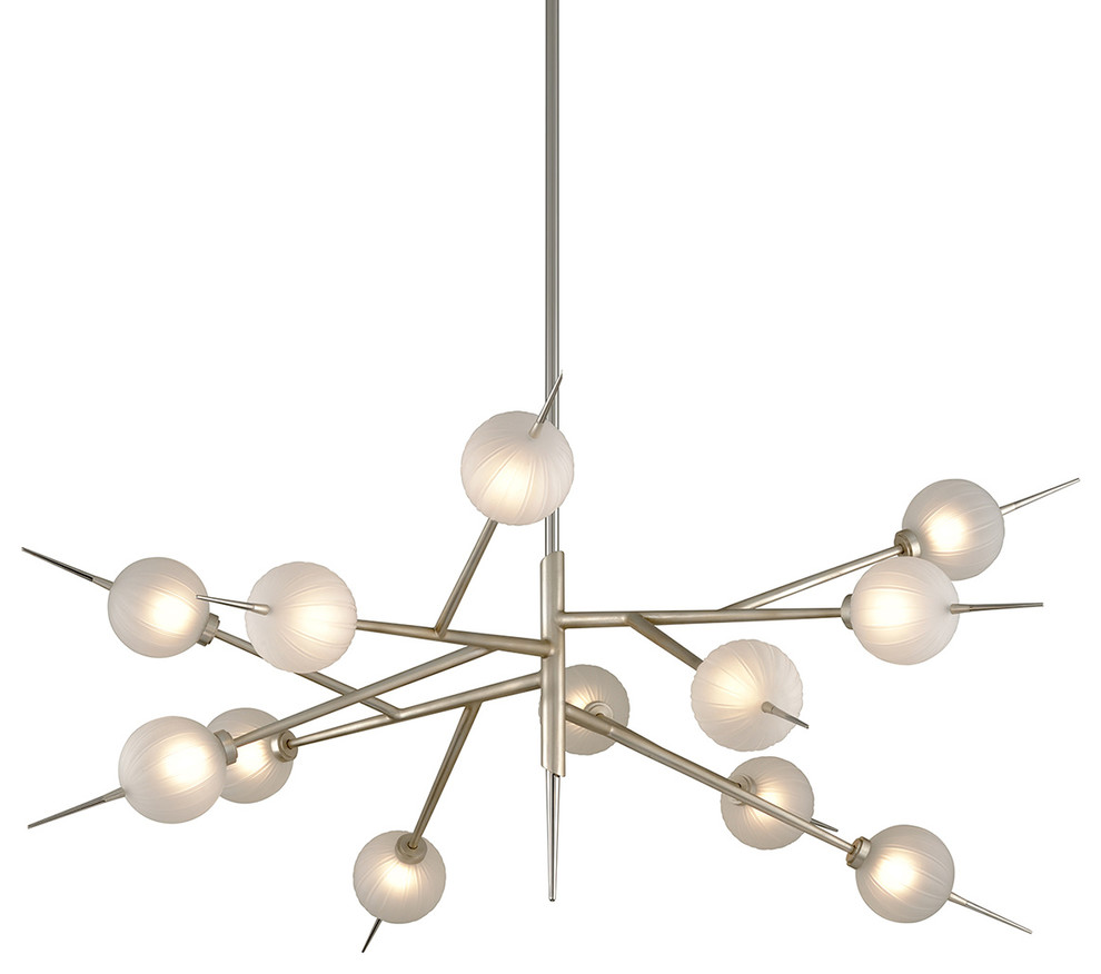 Tempest 12-Light LED Chandelier, Satin Silver Leaf Finish, Clear Glass Shade