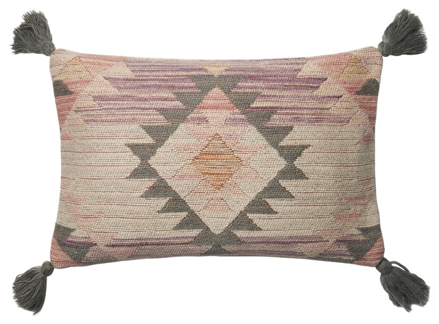 Loloi Wool Accent Pillow Pink And Multi 13 X21 Southwestern