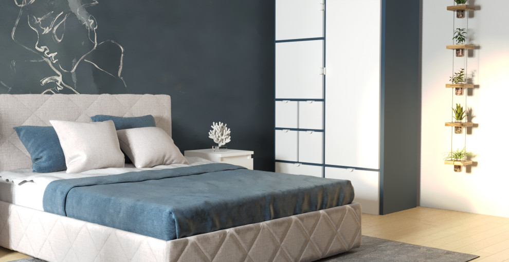 Атмосферная и уютная спальня с рабочим местом