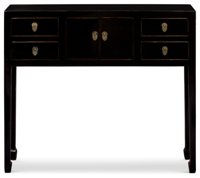 Distressed Black Petite Elmwood Chinese Console Asian