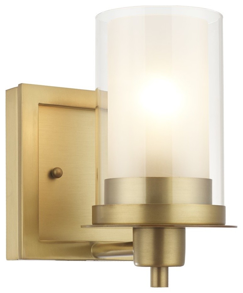 Juno Brushed Brass 1 Light Wall Sconce, Bathroom Fixture Transitional