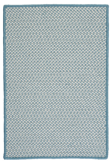 Outdoor Houndstooth Tweed Rug, Sea Blue, 6'x6'
