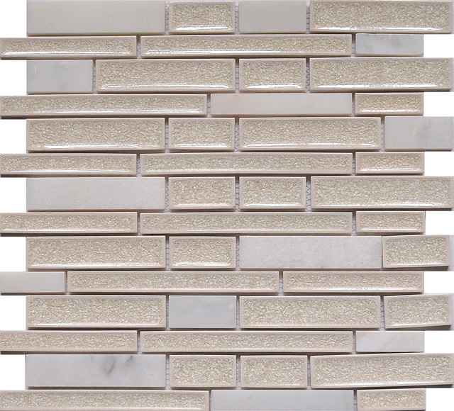 Mosaicwarehouse 12"x11.5"Crackled Glass and Stone Mosaic Tile, Yukon, Mixed Strips View in