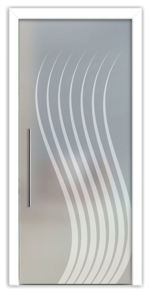 Frameless Glass Pocket Sliding Door With Frosted Design, 40"x81", Recessed Grip, Full-Private