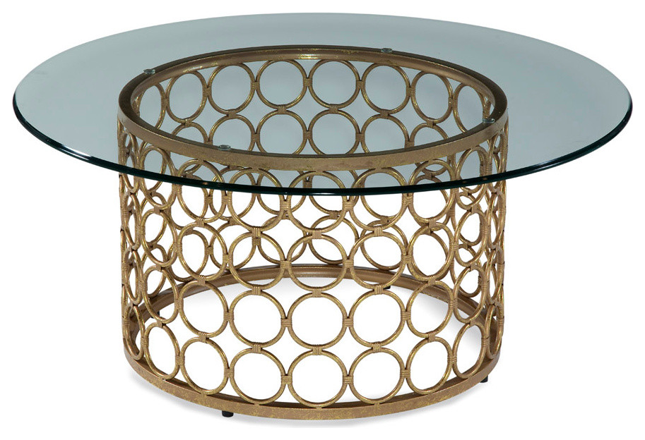 Bassett Mirror Carnaby Round Cocktail Table in Lux Gold & Goldleaf
