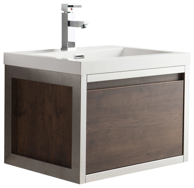 Laker 24 Wall Mounted Chrome Frame Vanity, Rosewood