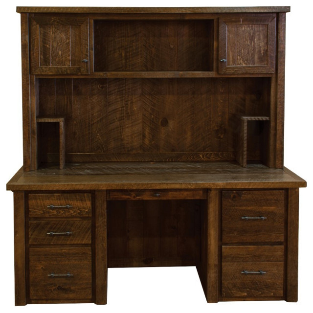 Barnwood Style Timber Peg Executive Desk With Hutch, Early American